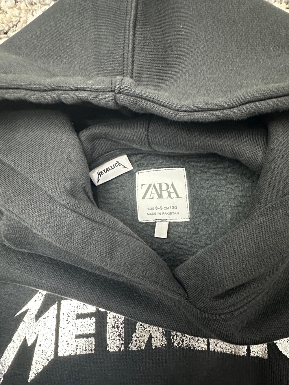Zara Metallica Black Logo Hoodie Kid’s sz. 8-9 - Picture 3 of 7